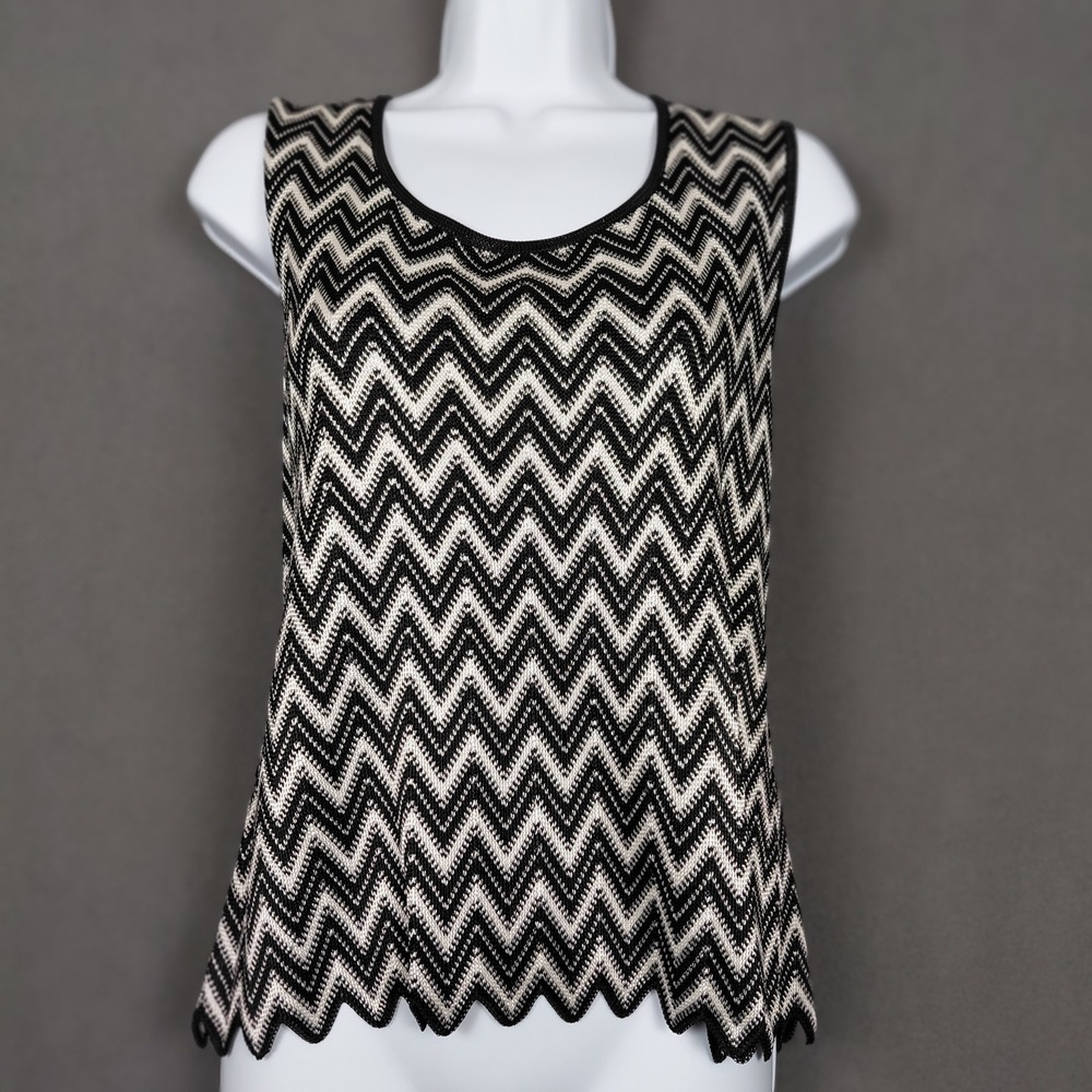 Nordstrom‎ Classiques Entier Womens L Black White Chevron Zig Zag Knit Tank Top